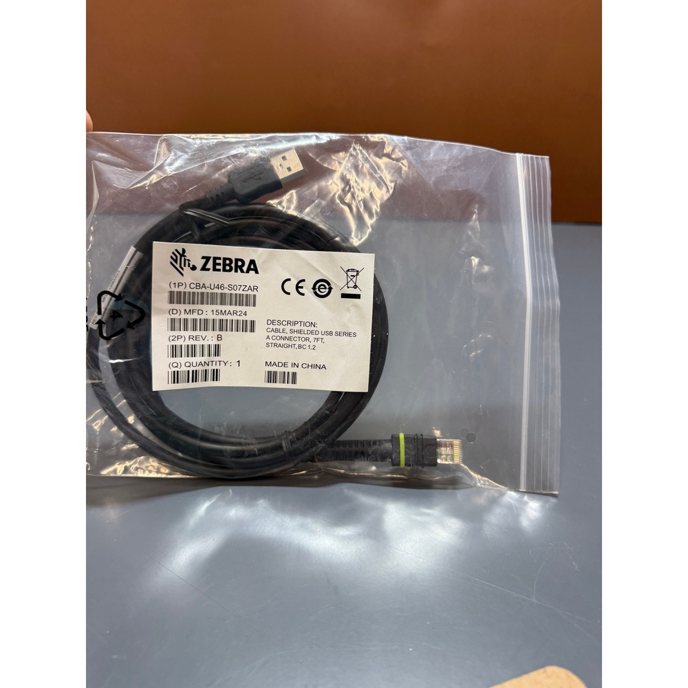 Zebra CBA-U46-S07ZAR Shielded USB Series A Connector 7FT Straight
